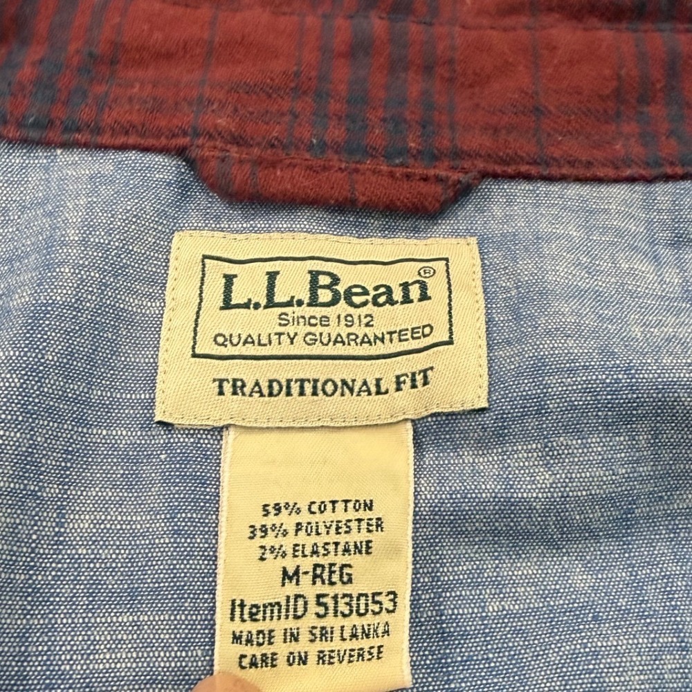 LL Bean Flannel Shirt Mens Medium Red Blue Plaid Traditional Fit 513053 - Picture 3 of 9